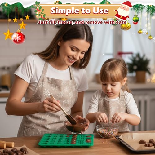 Image of HKNMTT Christmas Silicone Molds for Xmas Candy Chocolate Wax Decor, 84 Cavity 7 Shapes Gummy Mould, Including Santa Gift Box Snowflake Bell Glove Tree Gingerbread Food Grade Holiday Baking DIY Moulds