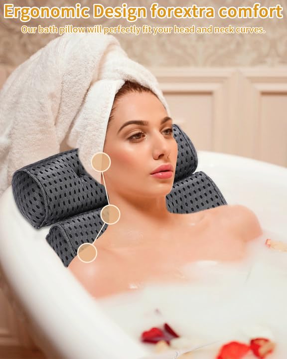 Badkussen, badkussen met 6 sterke antislip zuignappen badkuipen spa kussen voor Home Spa, whirlpool en badkuip - luchtmaastechnologie