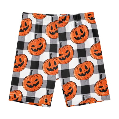 ODAWA Halloween Black White Plaid Teen Tumbling Shorts, Breathable Soft Stretch Cartwheel Shorts for Kids Girls 4T