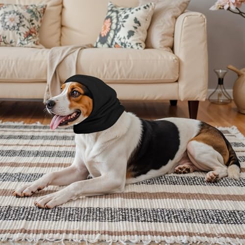 Image of oruola 3pcs Ear Covers for Dogs, Cotton Dog Ear Wrap, Soft,Breathable and Warm Ears Wraps for Dog, for Noise Grooming Anxiety Calming (Black, Purple, Pink)