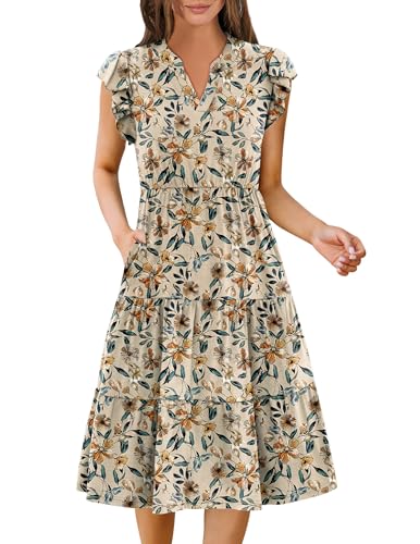 Image of ZEAGOO Womens Summer Casual Dresses Ruffle Sleeve V Neck Midi Dress Flowy Tiered Dress with Pockets Boho Sundresses