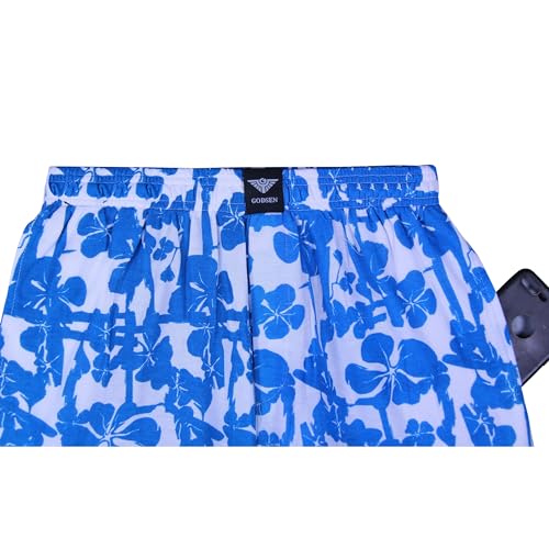 Generic Men 2P Cotton Shorts,Summer Casual Beach Shorts Drawstring Breathable Print Pajamas Bottoms Shorts(XS,W-Blue Print), X-Small4