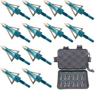 Jocoo 12PK 3 Blades Hunting Broadheads 100 Grain Screw-in Arrow Heads Arrow Tips Compatible with Crossbow and Compound Bow + 1 PK Broadhead Storage Case (Blue 12-ZZ)