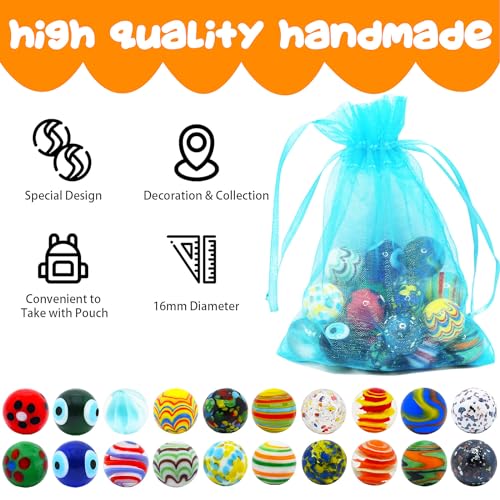 Image of VEALIZUU 20 PCS Glass Marbles for Kids, Games and Run Accessories for Boys and Girls, Beautiful Bulk for Home Decoration