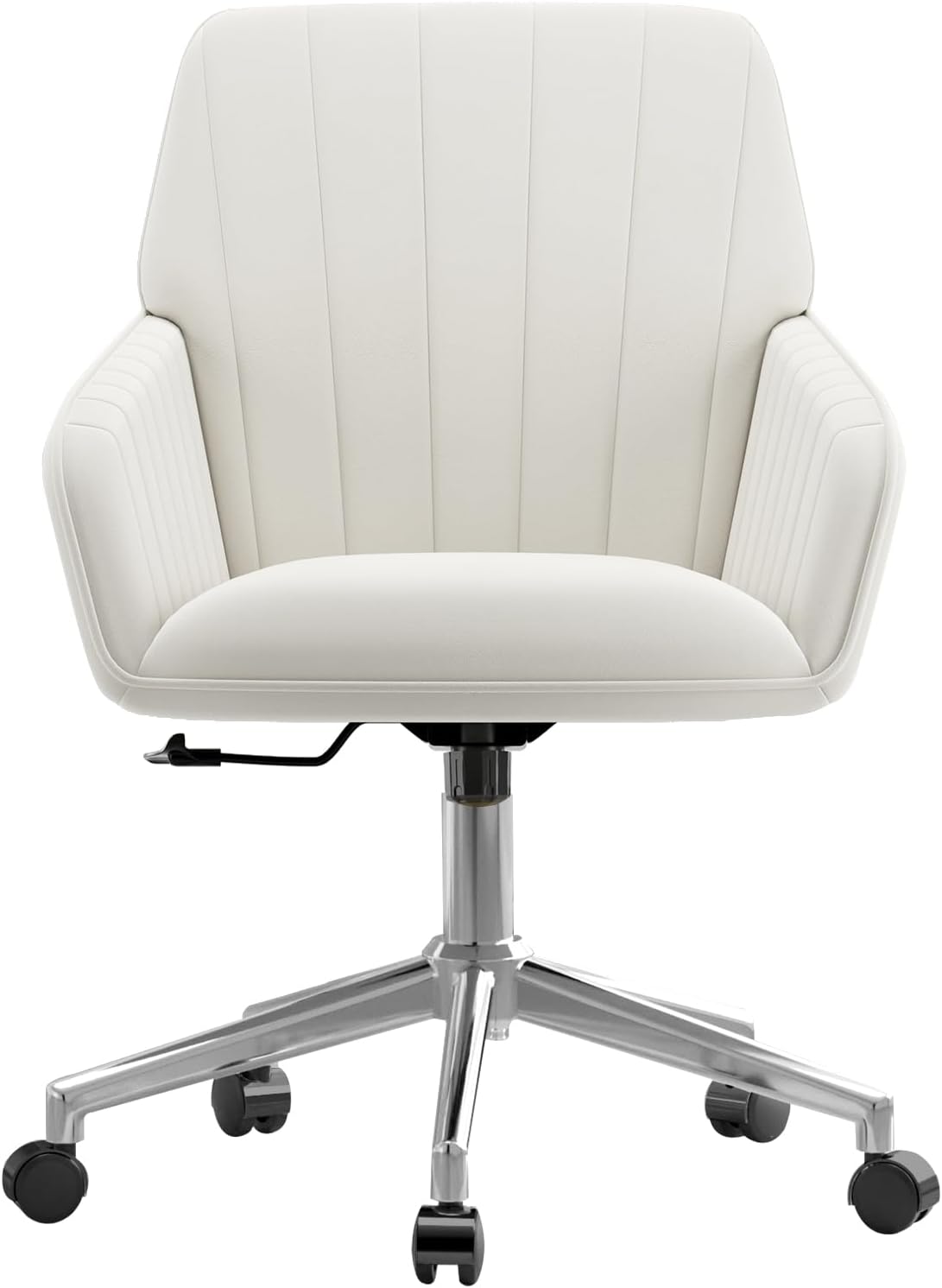 YISHENG Velvet Office Desk Chair with Silver Base, with Wheels,Modern Height Adjustable 360 Degree Swivel Upholstered Vanity Chairs with Arms for Living Room Bedroom,Cream
