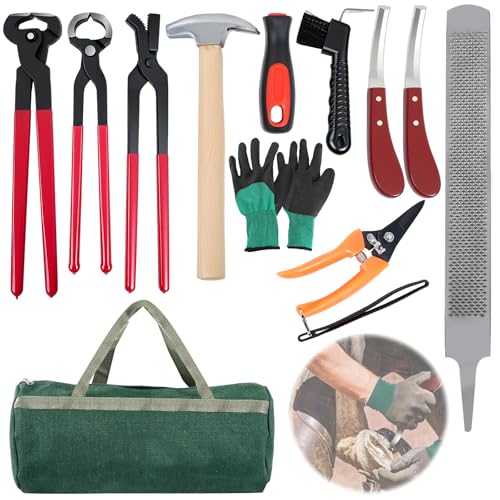 BBTEQEKN 12Pcs Professional Farrier Tools with Horse Hoof Nipper Hoof Nail Clincher Horseshoe Cutting Pliers and More Horse shoeing Tools Farrier kit for Horses Cattle Sheep and Donkeys