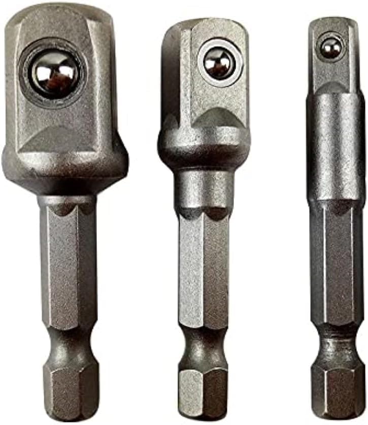 3-Piece ¼” Hex Shank to Square Drive Socket Adapter Set – 1/4", 3/8", 1/2" Power Drill Extension for Quick Change Nut Driver, Socket & Wrench – CR-V Steel for Automotive & Home Repair 3 Piece Set