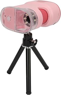 Kit de Handheld -Mikroscope, Transmisión de Datos de Microscopio Infantil Recargable 1000 -iltable Trípode -liderado por Trípode para Al Aire Libre (White) (Rosado)
