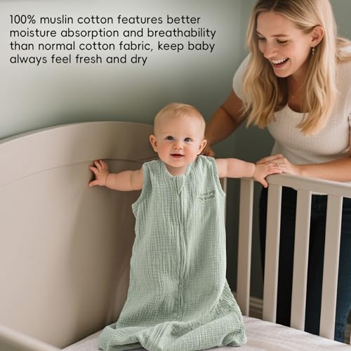Image of david's kids Muslin Cotton Baby Sleep Sack 18-24 Months, 2 Pack 100% Cotton Sleeping Bag for Summer, TOG 0.5 Baby Wearable Blankets with 2-Way Zipper, Soft Sleep Sacks for Newborn Infant, Forest