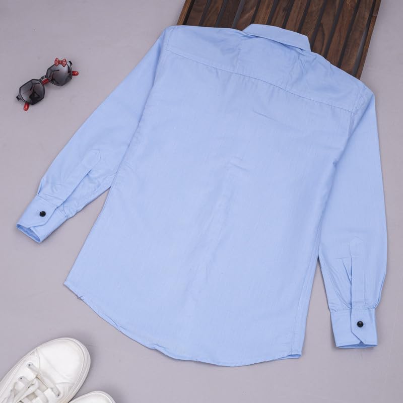 Image of Boy's Kids Regular Fit Solid Pattern Cotton Shirt with Pocket Collared Neck Long Sleeve Button Down Closure Type and Standard Length | Boys Cotton T-Shirts Set | Shirt for Boy