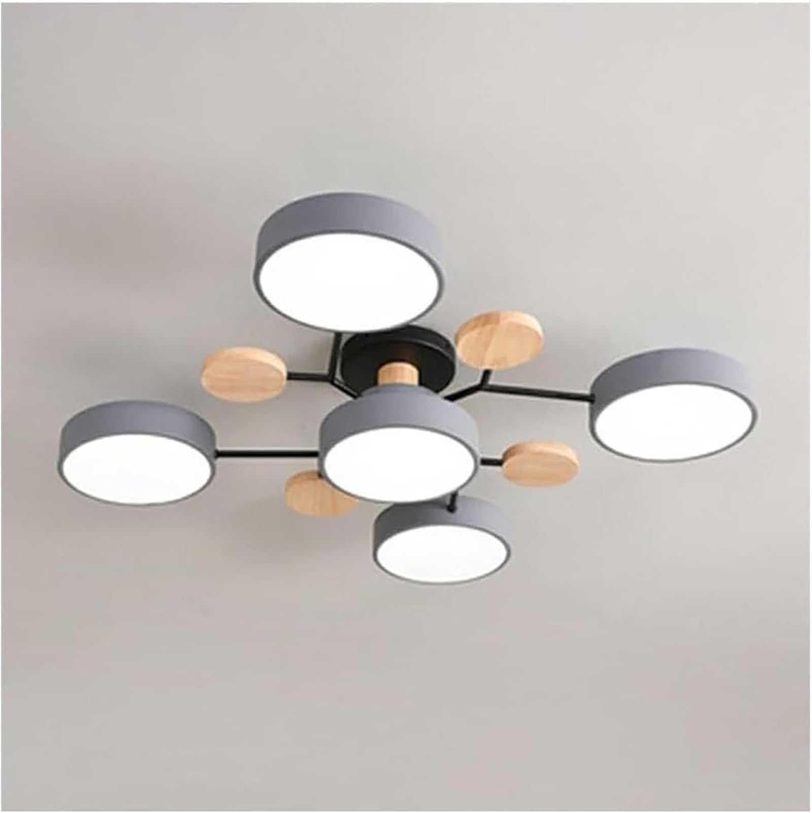 ZBELLO Ceiling Light, Modern Semi Flush Mount Ceiling Light,Nordic Wood Ceiling Light with Acrylic LED Shade,Acrylic, for Bedroom, Living Room, Kitchen（Requires Assembly） (Gray-White Light,5 Heads)