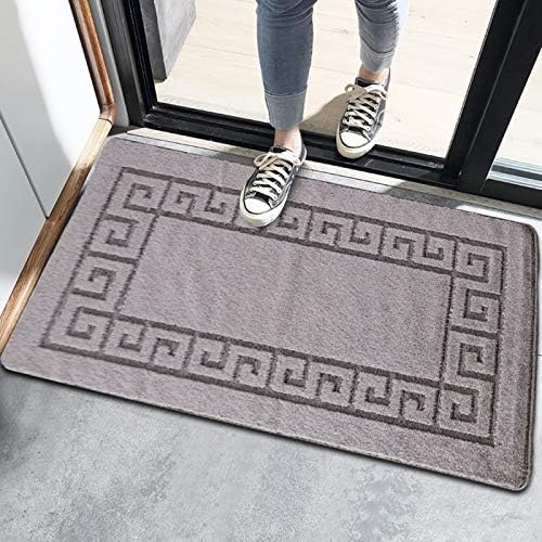 PHP Door Mat Indoor - Waterproof Mats for Floors with Gel Back - 40 X 60 cm, Grey Door Mat - Non Slip Washable Small Geometric Runner Rug Floor Mats for Kitchen