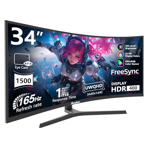 Sealan 34 inch Curved Ultrawide Gaming Monitor 165Hz,3440x1440 21:9 ...