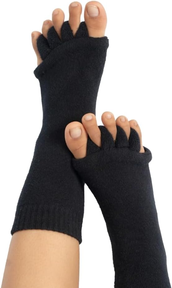 cotton Foot Alignment Socks 5 Toe seprator -Easing Bunion, Plantar Fasciitis, Hammer Toes, and Pain Relief |- Size UK6-9 (Black, S)