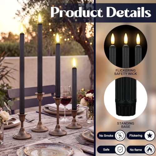 Image of Rossesay 24 Pcs Flameless LED Taper Candles Battery Operated Candle 8.5 inch, 9.65 inch, 10.8 inch, 12.8 inch Flameless Candlesticks Flickering for Christmas Church Wedding Indoor Decoration(Roman Column, Black)