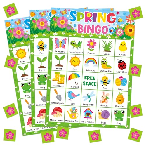 Yoklili Spring Bingo Game Cards 24 Players Springtime Party Card Games School Classroom Games Party Supplies