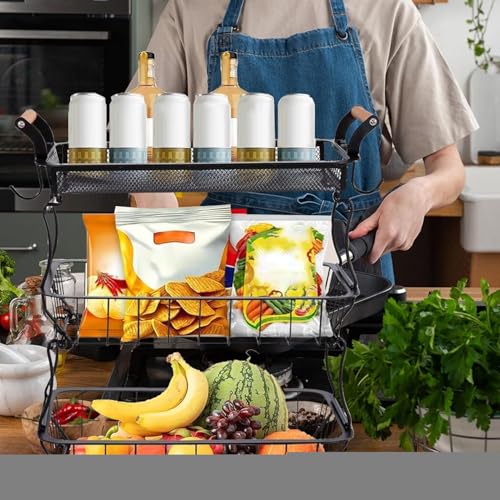 Frutero de 3 niveles: cesta de alambre para encimera de cocina y despensa rústica 4