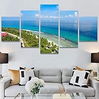 SIGNWIN 5 Panel Canvas Wall Art Aerial Coastal Cool Multicolor Ocean Photography Realism Relax/Calm Tropical for Home Decorations Ready to Hang - 60