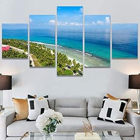 SIGNWIN 5 Panel Canvas Wall Art Aerial Coastal...