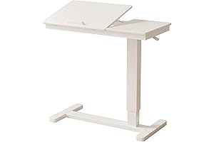 Solid Wood Overbed Bedside Table with Wheels, Adjustable Height Bed Side Table, Hospital Bed Table