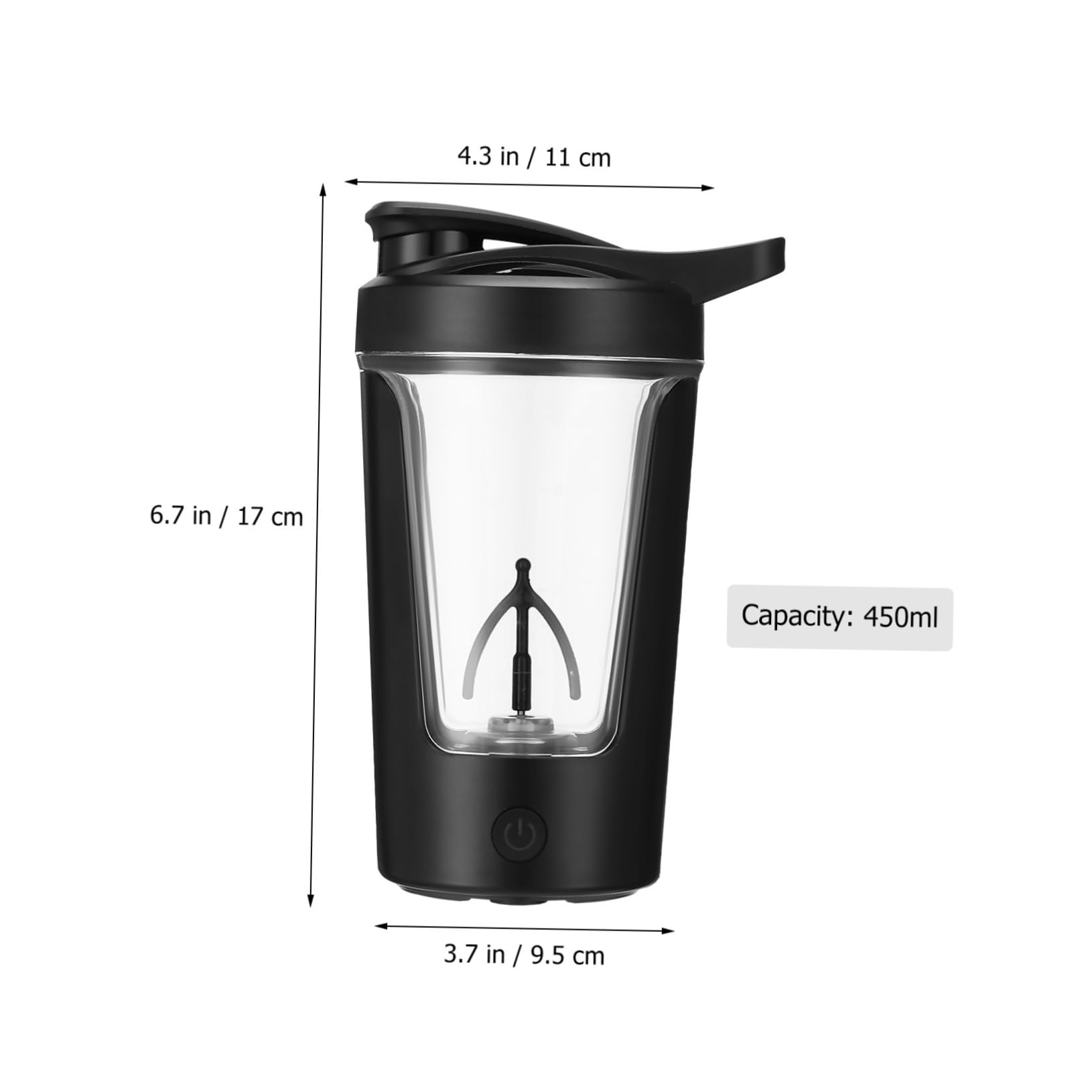 Shaker per Proteine Elettrico Nero 450ml, Miscelazione Automatica | Copolyester, Pp e Abs, Ricaricabile 500mah, Ipx5, per Bevande e Frullati Proteici