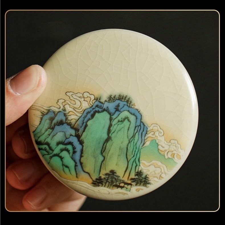 SONGCHAO Sugar Jar Beige Ru Kiln Ceramic Tea Caddy, Small Size, Green Pu'er, Red and Leaves, Sealed Incense Powder Tea Canister