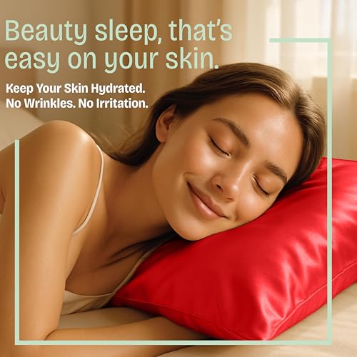 Image of BLISSFORD Satin Pillowcase with Zipper, for Hair and Skin Care, Feels Soft and Cool Like a Silk Pillowcase, Red Satin Pillow Cases Set of 2, Slik Pillow Cover, Standard Size - 2 Pack