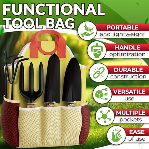 10 Pcs Gardening Tools for Women – Ergonomic Lightweight Metal Garden Tools Set with Convenient Organizer Handbag – Easy Handling for Outdoor Plant Care | Gardening Gifts for Women for Home Use