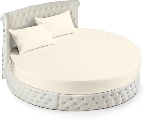 Miniatura 10 de Juego de sábanas redondas de 600 hilos de 4 piezas, color blanco sólido (96 pulgadas de diámetro, tamaño estándar) se adapta a hasta 9 a 15