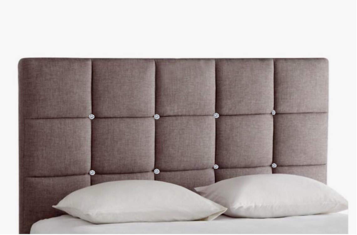 Spring Well,Cubes Style, Linen Turin Fabric Upholstered Headboard with diamonds,26'' Height in Sizes 3ft 4ft 4ft6 5ft (Linen, 5ft)