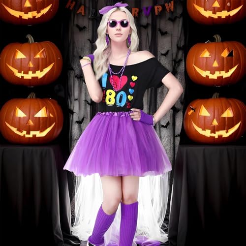 Tenue des années 80 pour femme avec t-shirt rétro et accessoires fluo pour soirée cosplay - 7