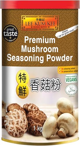 LKK Poudre d'assaisonnement aux champignons de qualité supérieure 1 kg | Booster Umami à base de plantes pour soupes, sautés et bouillon | Végétalien | Sans gluten | Sans gluten
