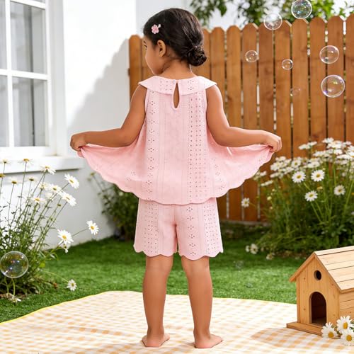 Image of SNOWIE SOFT 2Pcs Set Baby Girl Clothes with Sleeveless Top & Shorts for 110cm Age 2-3, Toddler Elastic Waistband Summer Short Set for Baby Girl, Stylish Sweet Casual Matching Outfit
