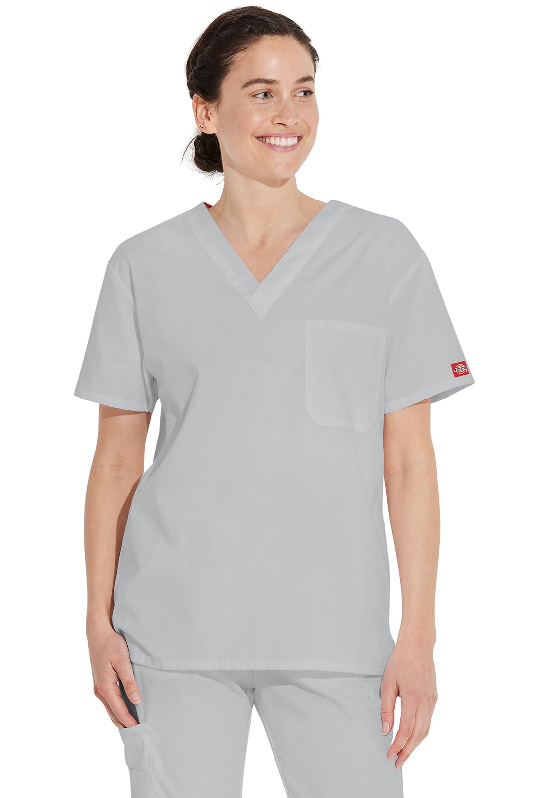 Dickies EDS Signature Scrubs for Women and Scrubs for Men, Unisex One Pocket V-Neck Top in Soft Brushed Poplin 83706