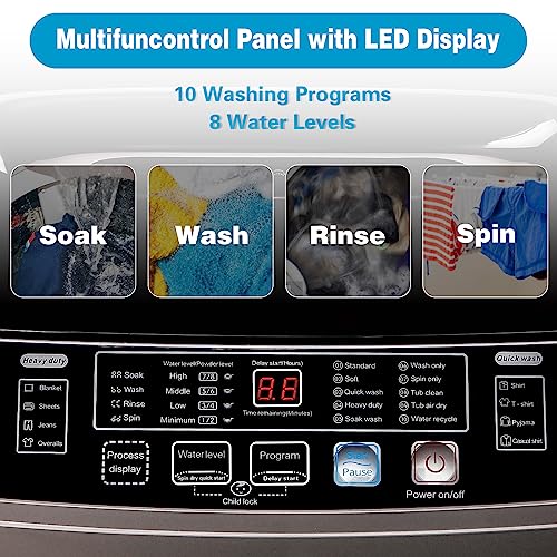 Anukis Fully Automatic Portable Washing Machine, 13 lbs Capacity Compact Laundry Washer with Drain Pump 10 Wash Program & 8 Water Levels for Apartment, Dorm, RV, Gold