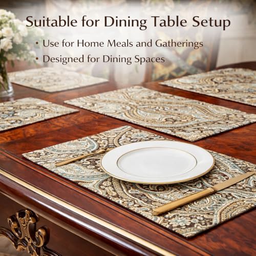 Image of Placemats for Dining Table Set of 12, Heat Resistant and Antiskid Table Mats Washable, Printed Place Mat for Home Kitchen Table Decor (45x30 CM) Coffee