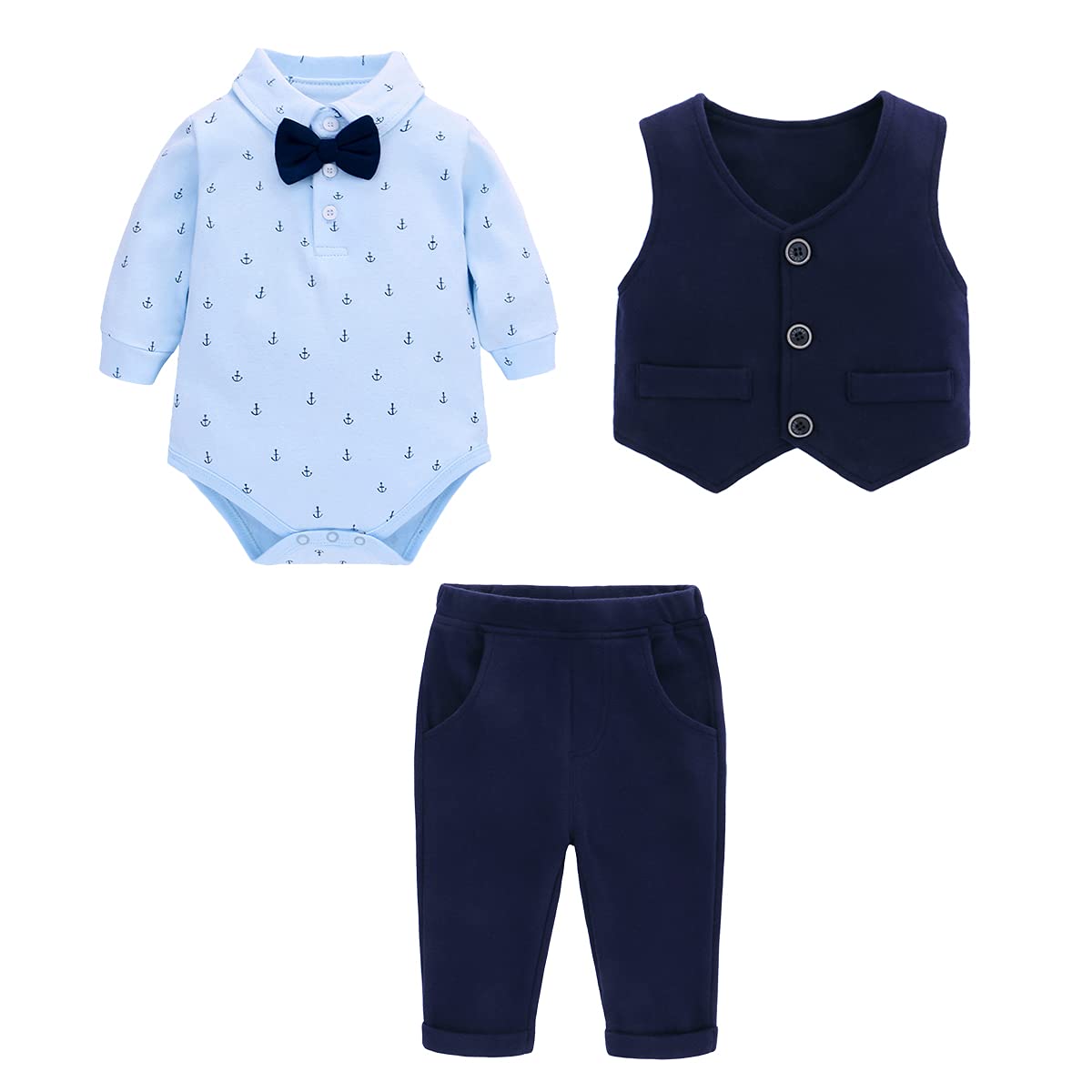 famuka Trajes de Bebé Chaquetas de Bebé Niño Bautizo Conjunto de Ropa de Bebé Boda Esmóquines (24 Meses, Azul)