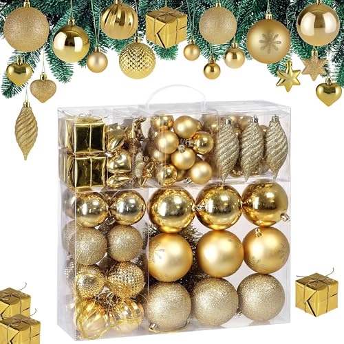 DEUBA® Weihnachtskugeln 103tlg Christbaumschmuck Kunststoff Gold – Ansicht 1