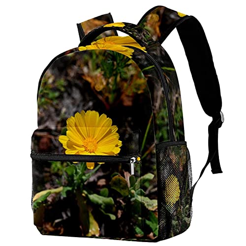 Sac à dos de voyage enfant motif floral jaune avec porte-bouteille