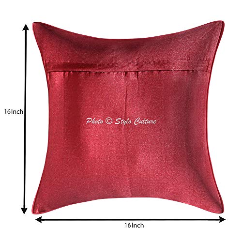 Image of Decorative Brocade Cushion Covers 16x16 Inch Banarasi Jacquard Weave Maroon & Gold Living Room Decor Elephant Traditional Square 40x40 cm Zippered Sofa Settee Pillowcases -Set of 2 Pcs