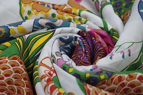 Image of Indian Hand-Block Printed Jaipuri Fruit Print Floral Ethnic Sanganer Kurti Print Cotton Fabric (20 Yards, White Fruit)