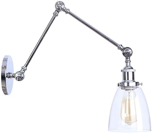 Lámpara de pared con brazo oscilante largo ajustable de vidrio retro de hierro para lámpara de pared vintage E27 de 2 luces Edison bombilla Wandlamp