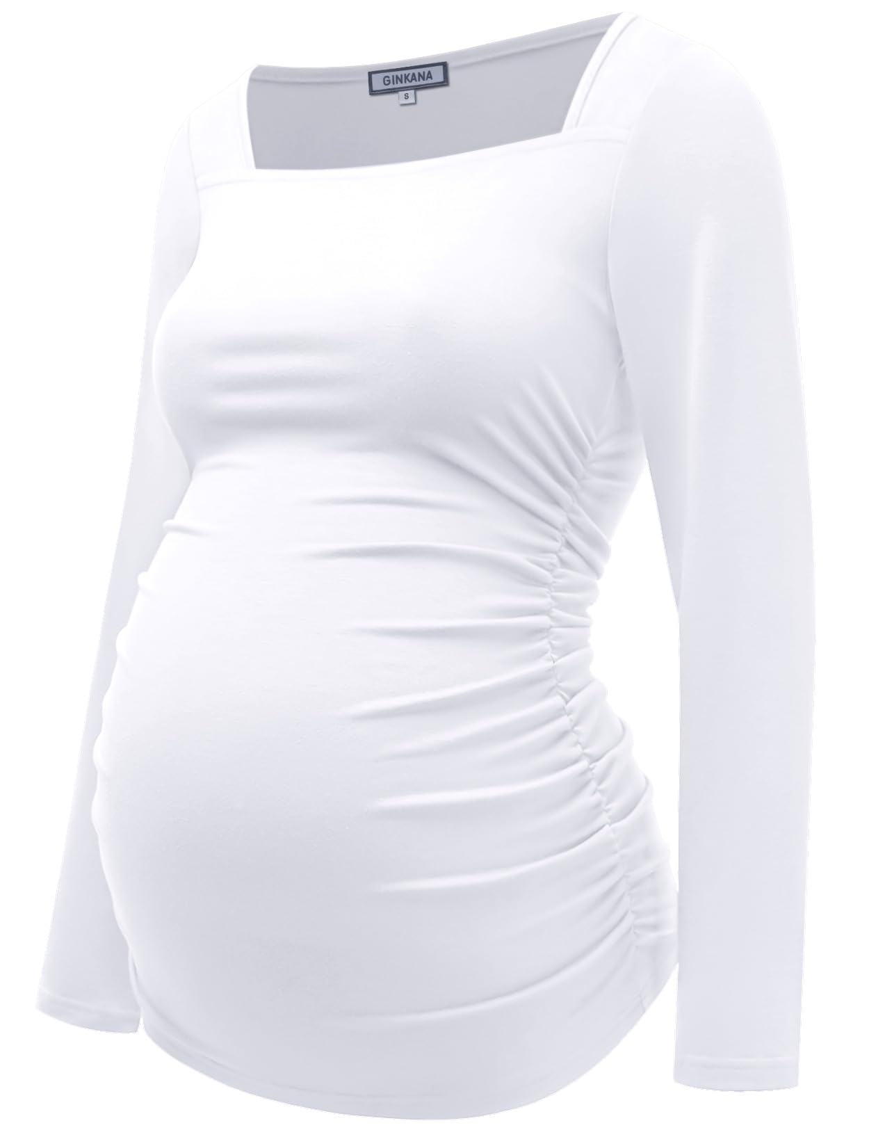 GINKANAMaternity Shirts Square Neck Slim Fit Tee Top Pregnancy Basic Long Sleeve Shirt for Daily Wear