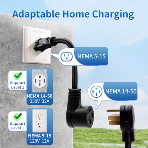 Image of Level 2 Tesla Charger 32A 240V 16.5FT Cable NEMA 14-50 Plug - Portable Home & Travel EV Charger for Tesla Models 3 /Y /S /X (NACS Compatible)