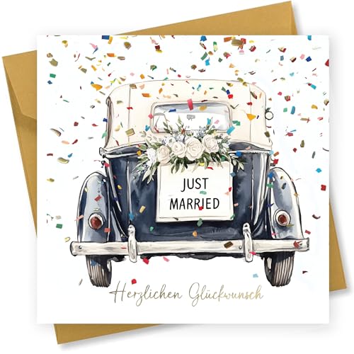 Absolutely Yours Hochzeitskarte für Braut und Bräutigam Herzlichen Glückwunsch zu Ihrem Hochzeitstag. Oldtimer-Design. 150x150mm. Lieferung mit Umschlag.