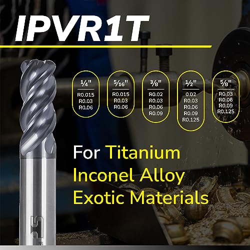 Image of SPEED TIGER Carbide Corner Radius End Mill - 4 Flute - IPVR1T1 /2 0.125 inch 4 (1 Piece, R0.125, 1 /2 inch) - Unequal Flute Spacing & Helix Design - for Titanium - Mill Bits Sets for DIYers & Professionals