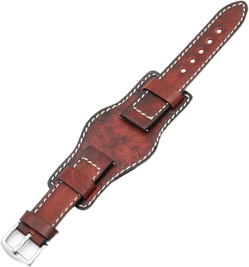SDFFGHJ Retro Handmade Men's Wrist Watch Band 20mm 22mm 24mm Leather Cuff Watch Bracelet Yellow Blue Black Green Red Color Watch Strap