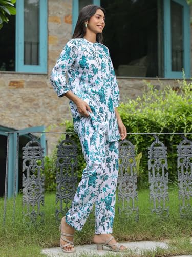 Greciilooks Women Rayon Blend Floral Ethnic Wear Formal Kurta Co-Ord Set (Gl-W1905&Tr935-3Xl-White White)