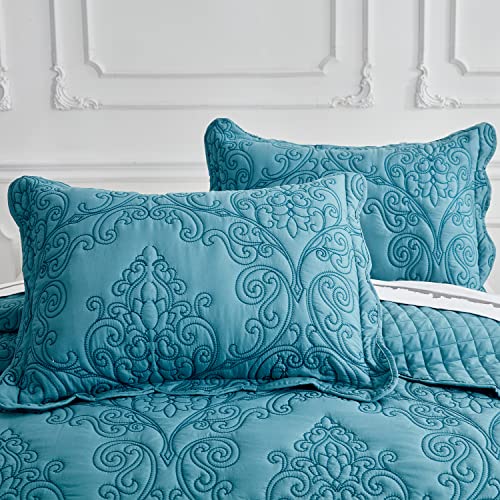 Image of CHIXIN Microfiber Standard Pillow Shams Set of 2 - Decorative Quilted Pillow Covers - Lagoon - Size (20 inch x 26 inch)