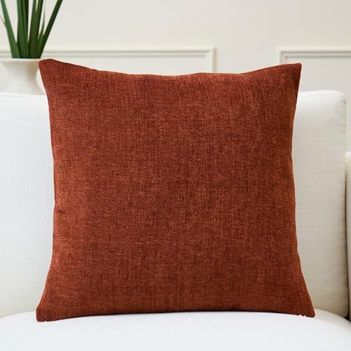 Image of Encasa XO Thick Chenille Throw Pillow Covers Set of 1 | Rust Orange - (24 inchx24 inch) (60x60 cm) | Decorative Accent Square Throw Pillow Cases for Couch, Home Decor, Sofa